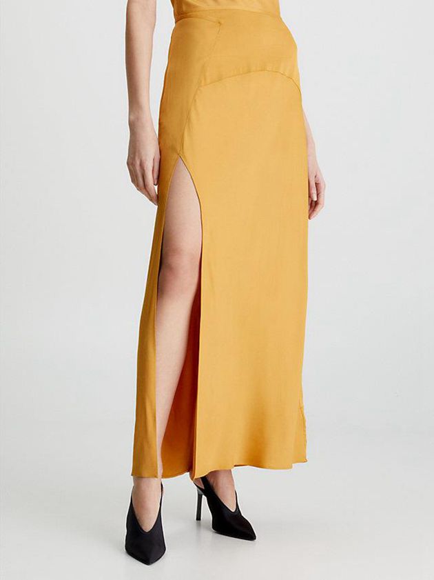 Calvin Klein USA Slim Satin Maxi Womens Skirt Gold 0519764-DI